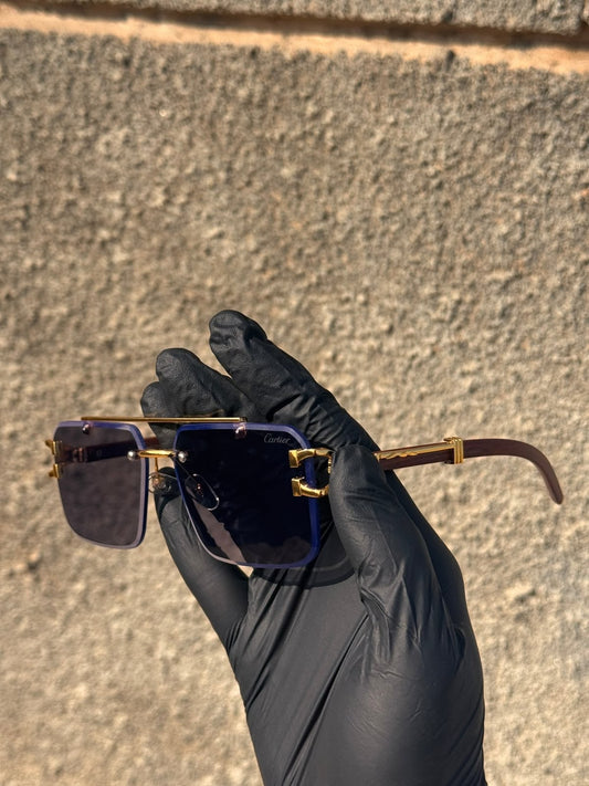 Luxury Rimless Gold Eyewear - Wood Temples & Panther Motif