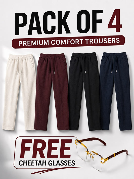Pack of 4 Premium Baggy Trousers for Men's+FREE Cheetah Glasses